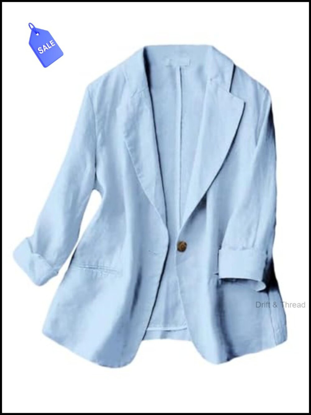 Kinghua Women's Linen Blazer One Button 3/4 Sleeve Casual Work Suit Jacket